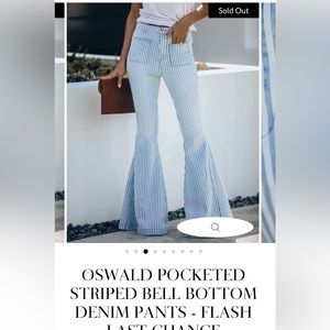 Vici - Oswald Pocketed Striped Bell Bottom Denim Pants - size small